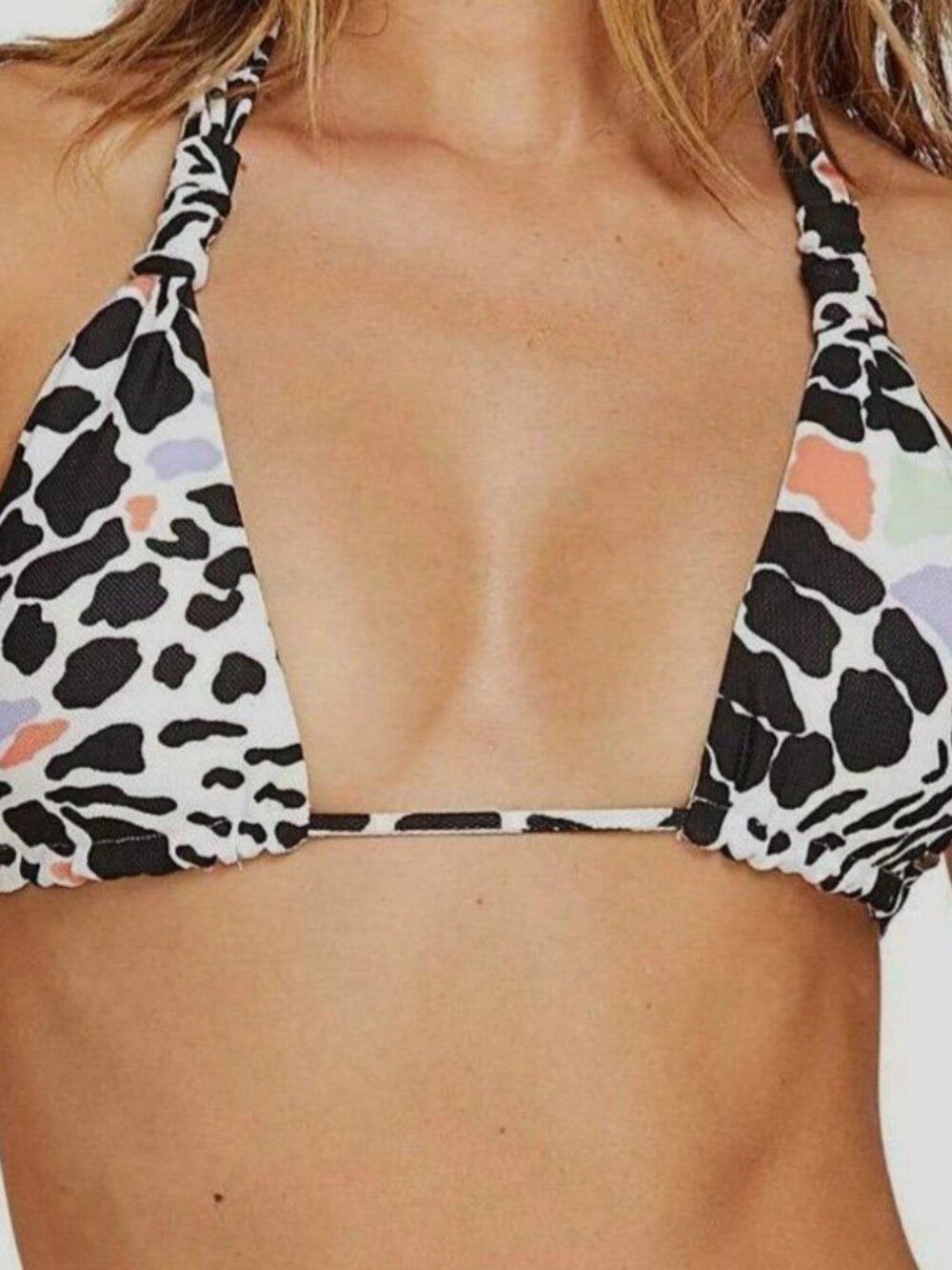 Volcom White V-Neck Triangle Tie Bikini Top Swimwear Bathing Suit Size S